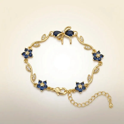 18Kt Gold Plated Sapphire Floral Bow Bracelet