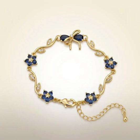 18Kt Gold Plated Sapphire Floral Bow Bracelet