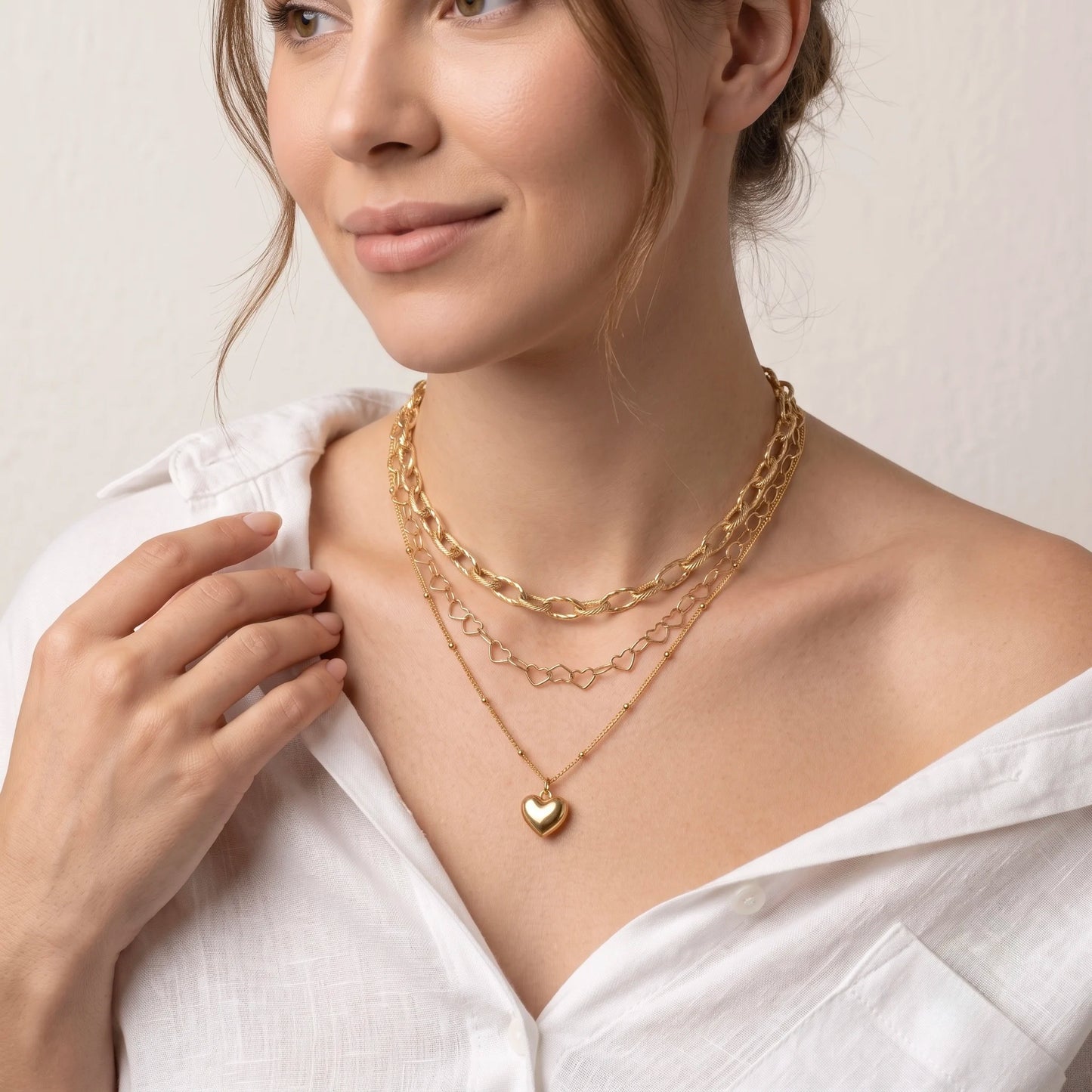 18Kt Gold Plated Triple Layer Heart Pendant Necklace