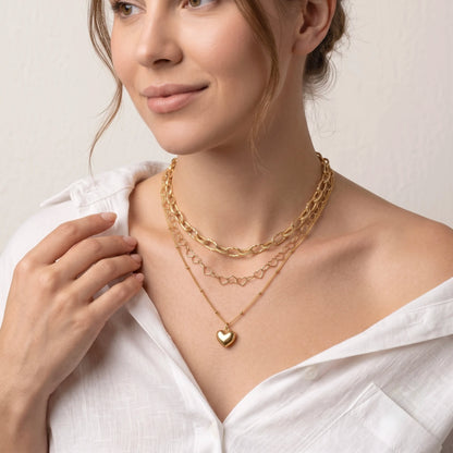 18Kt Gold Plated Triple Layer Heart Pendant Necklace