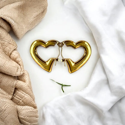Chunky Heart Hoops – 18K Gold Plated & Waterproof