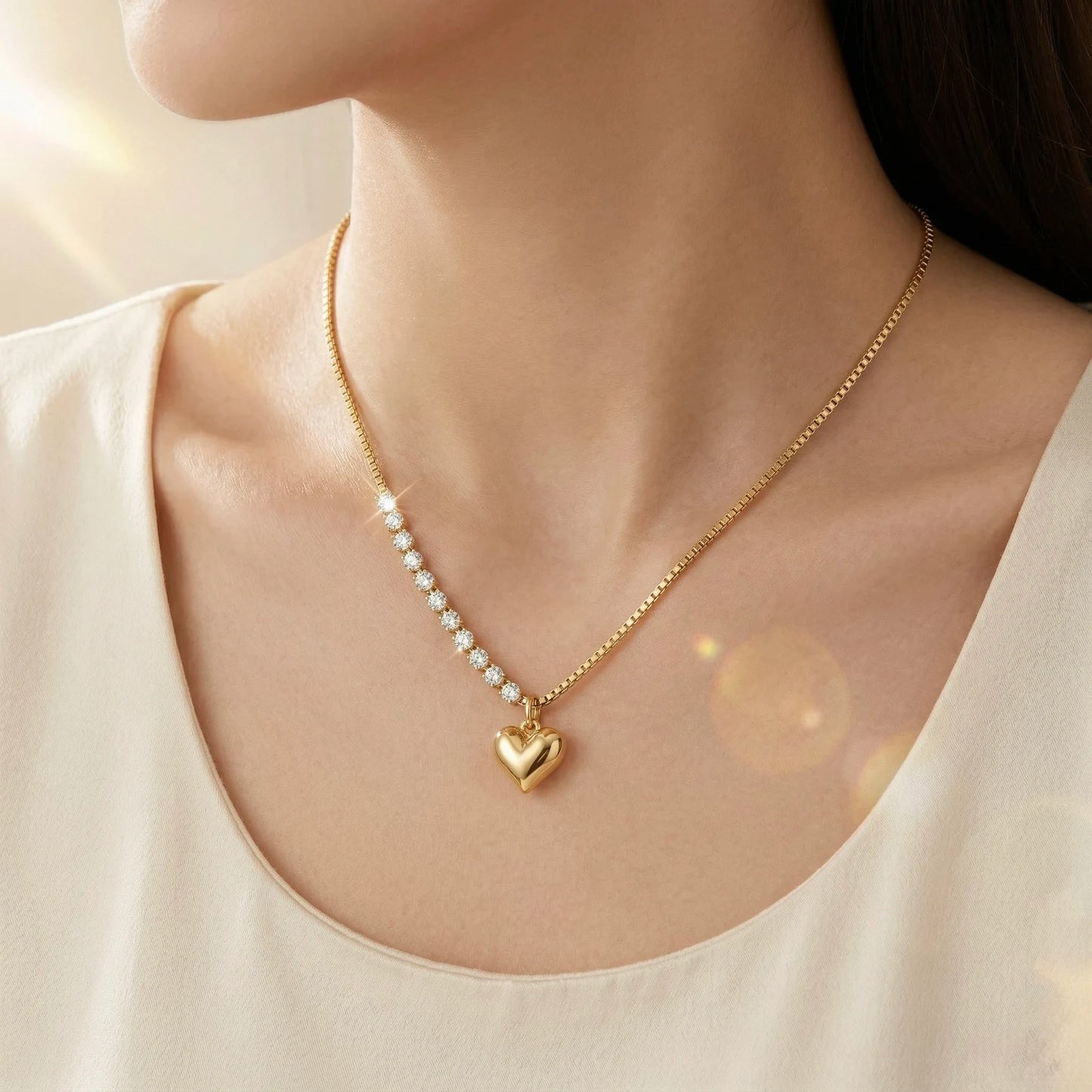 18Kt Gold Plated Crystal Heart Pendant Necklace