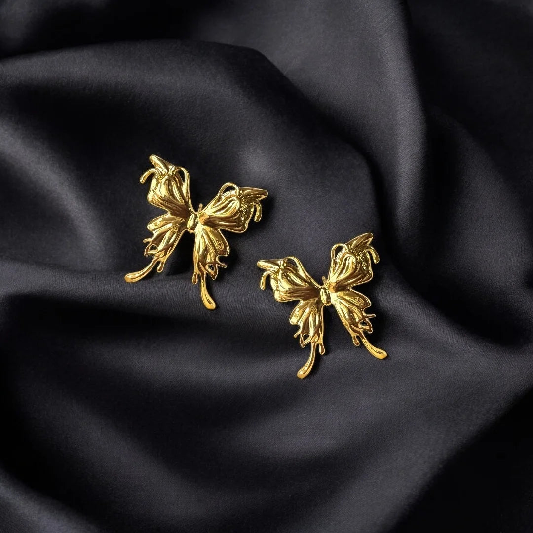 Glossy Gold Butterfly Studs – Anti-Tarnish & Lightweight