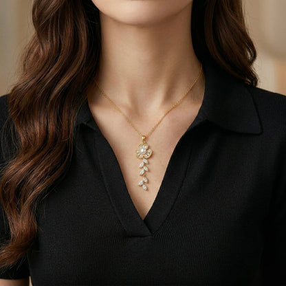 18Kt Gold Plated Elegant Pearl & CZ Flower Necklace