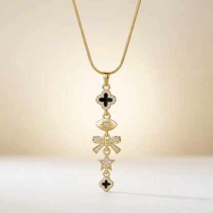 18Kt Gold Plated Bow & Star Charm Y Necklace